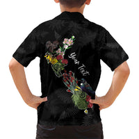 Kia Ora New Zealand Floral Personalized Family Matching Short Sleeve Bodycon Dress and Hawaiian Shirt Black - Polynesian Pride