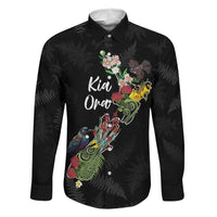 Kia Ora New Zealand Floral Personalized Family Matching Short Sleeve Bodycon Dress and Hawaiian Shirt Black - Polynesian Pride