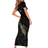 Kia Ora New Zealand Floral Personalized Family Matching Short Sleeve Bodycon Dress and Hawaiian Shirt Black - Polynesian Pride
