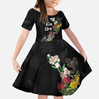 Kia Ora New Zealand Floral Personalized Family Matching Summer Maxi Dress and Hawaiian Shirt Black - Polynesian Pride