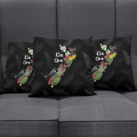 Kia Ora New Zealand Floral Pillow Cover Black - Polynesian Pride