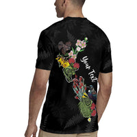 Kia Ora New Zealand Floral Personalized Rugby Jersey Black LT7 - Polynesian Pride