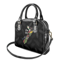 Kia Ora New Zealand Floral Shoulder Handbag Black - Polynesian Pride