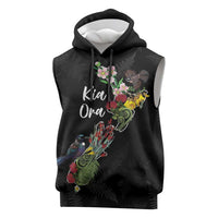 Kia Ora New Zealand Floral Personalized Sleeveless Hoodie Black - Polynesian Pride