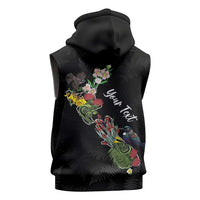 Kia Ora New Zealand Floral Personalized Sleeveless Zip Hoodie Black - Polynesian Pride