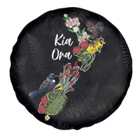 Kia Ora New Zealand Floral Spare Tire Cover Black - Polynesian Pride