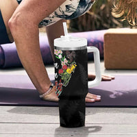 Kia Ora New Zealand Floral Tumbler With Handle Black - Polynesian Pride
