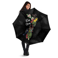 Kia Ora New Zealand Floral Umbrella Black - Polynesian Pride
