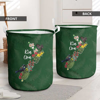 Kia Ora New Zealand Floral Laundry Basket Sage Green LT7 - Polynesian Pride