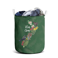 Kia Ora New Zealand Floral Laundry Basket Sage Green LT7 - Polynesian Pride