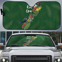 Kia Ora New Zealand Floral Auto Sun Shade Sage Green - Polynesian Pride