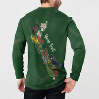 Kia Ora New Zealand Floral Personalized Button Sweatshirt Sage Green - Polynesian Pride