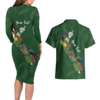 Kia Ora New Zealand Floral Personalized Couples Matching Long Sleeve Bodycon Dress and Hawaiian Shirt Sage Green - Polynesian Pride