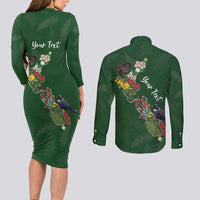Kia Ora New Zealand Floral Personalized Couples Matching Long Sleeve Bodycon Dress and Long Sleeve Button Shirt Sage Green - Polynesian Pride