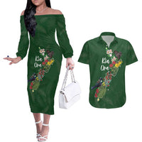 Kia Ora New Zealand Floral Personalized Couples Matching Off The Shoulder Long Sleeve Dress and Hawaiian Shirt Sage Green LT7 Sage Green - Polynesian Pride
