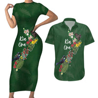 Kia Ora New Zealand Floral Personalized Couples Matching Short Sleeve Bodycon Dress and Hawaiian Shirt Sage Green LT7 Sage Green - Polynesian Pride