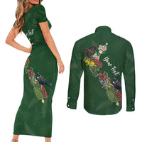 Kia Ora New Zealand Floral Personalized Couples Matching Short Sleeve Bodycon Dress and Long Sleeve Button Shirt Sage Green - Polynesian Pride