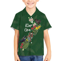 Kia Ora New Zealand Floral Personalized Family Matching Off Shoulder Short Dress and Hawaiian Shirt Sage Green - Polynesian Pride