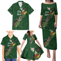 Kia Ora New Zealand Floral Personalized Family Matching Puletasi and Hawaiian Shirt Sage Green - Polynesian Pride
