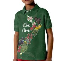 Kia Ora New Zealand Floral Personalized Kid Polo Shirt Sage Green LT7 Kid Sage Green - Polynesian Pride