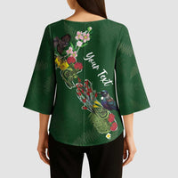 Kia Ora New Zealand Floral Personalized Kimono Sleeve Blouse Sage Green - Polynesian Pride