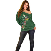 Kia Ora New Zealand Floral Personalized Off Shoulder Sweater Sage Green - Polynesian Pride