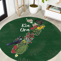 Kia Ora New Zealand Floral Round Carpet Sage Green - Polynesian Pride