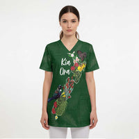 Kia Ora New Zealand Floral Personalized Scrub Top Sage Green - Polynesian Pride