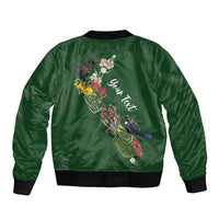 Kia Ora New Zealand Floral Personalized Sleeve Zip Bomber Jacket Sage Green - Polynesian Pride