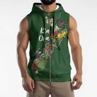 Kia Ora New Zealand Floral Personalized Sleeveless Zip Hoodie Sage Green - Polynesian Pride
