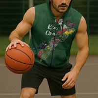 Kia Ora New Zealand Floral Personalized Sleeveless Zip Hoodie Sage Green - Polynesian Pride