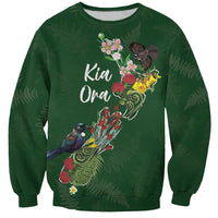 Kia Ora New Zealand Floral Personalized Sweatshirt Sage Green - Polynesian Pride