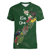 Kia Ora New Zealand Floral Personalized Women V-Neck T-Shirt Sage Green LT7 Female Sage Green - Polynesian Pride
