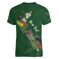 Kia Ora New Zealand Floral Personalized Women V-Neck T-Shirt Sage Green LT7 - Polynesian Pride