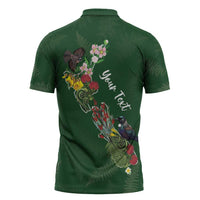 Kia Ora New Zealand Floral Personalized Zipper Polo Shirt Sage Green - Polynesian Pride