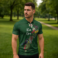 Kia Ora New Zealand Floral Personalized Zipper Polo Shirt Sage Green - Polynesian Pride