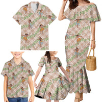 Beige Palaka Hula Girls Seamless Hawaii Aloha Family Matching Mermaid Dress and Hawaiian Shirt - Polynesian Pride