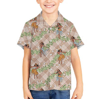 Beige Palaka Hula Girls Seamless Hawaii Aloha Family Matching Mermaid Dress and Hawaiian Shirt - Polynesian Pride