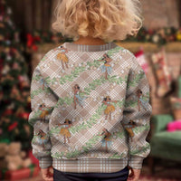 Beige Palaka Hula Girls Seamless Hawaii Aloha Kid Ugly Christmas Sweater - Polynesian Pride