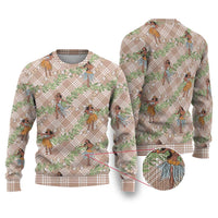 Beige Palaka Hula Girls Seamless Hawaii Aloha Ugly Christmas Sweater - Polynesian Pride