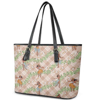 Beige Palaka Hula Girls Seamless Hawaii Aloha Leather Tote Bag LT7 - Polynesian Pride