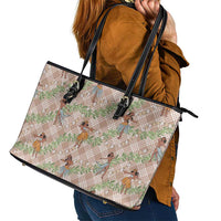 Beige Palaka Hula Girls Seamless Hawaii Aloha Leather Tote Bag LT7 - Polynesian Pride