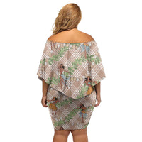 Beige Palaka Hula Girls Seamless Hawaii Aloha Off Shoulder Short Dress - Polynesian Pride