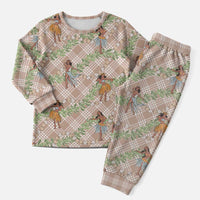 Beige Palaka Hula Girls Seamless Hawaii Aloha Christmas Pajama Set - Polynesian Pride