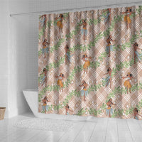 Beige Palaka Hula Girls Seamless Hawaii Aloha Shower Curtain - Polynesian Pride
