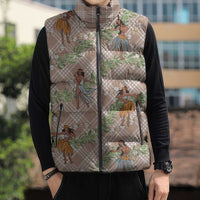 Beige Palaka Hula Girls Seamless Hawaii Aloha Sleeveless Puffer Jacket - Polynesian Pride