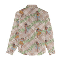 Beige Palaka Hula Girls Seamless Hawaii Aloha Women Casual Shirt - Polynesian Pride