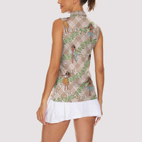 Beige Palaka Hula Girls Seamless Hawaii Aloha Women Sleeveless Polo Shirt - Polynesian Pride