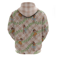 Beige Palaka Hula Girls Seamless Hawaii Aloha Zip Hoodie - Polynesian Pride