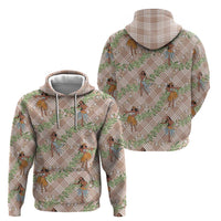 Beige Palaka Hula Girls Seamless Hawaii Aloha Zip Hoodie - Polynesian Pride